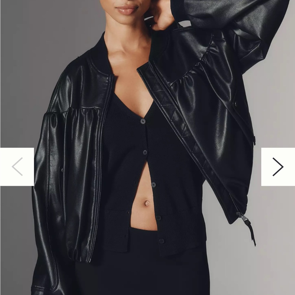 Anthropologie Faux Leather Crop Bubble Bomber Jacket NWT!